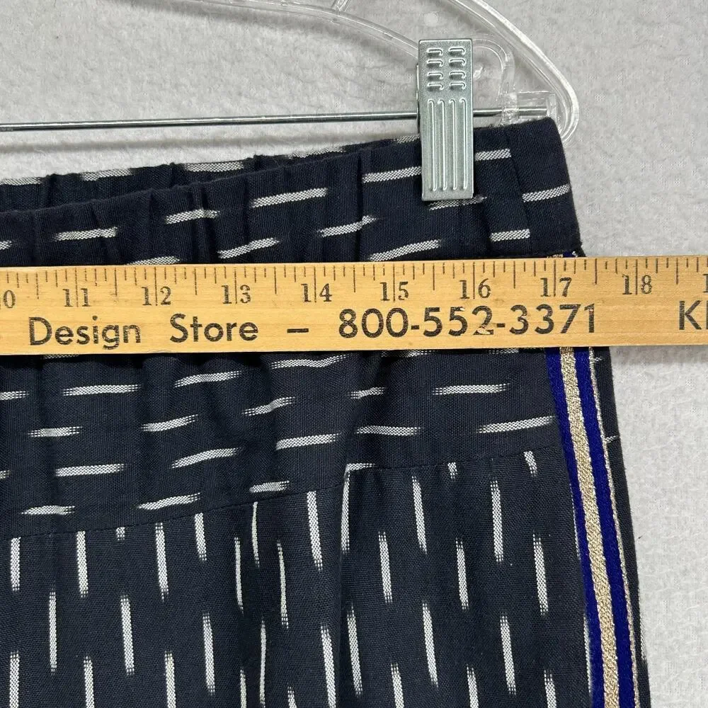 J.CREW Pants Womens 10 Pull On Ikat Cropped Metallic Tux Stripes Cotton Blue